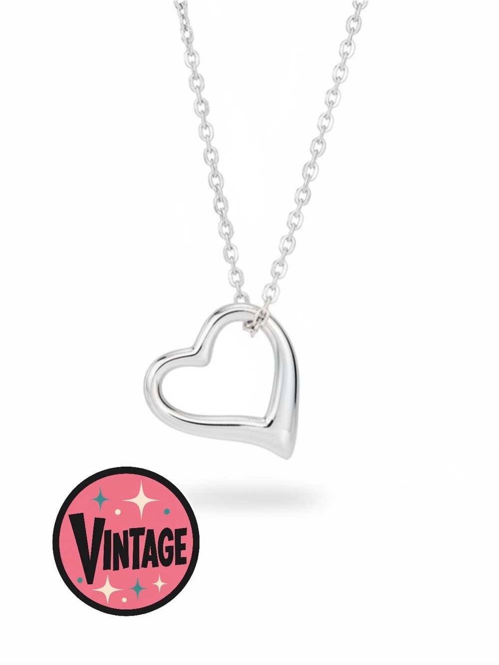 VTG - Costume Tiffany Style Open Heart Pendant Necklace Silvertone 22" Chain
